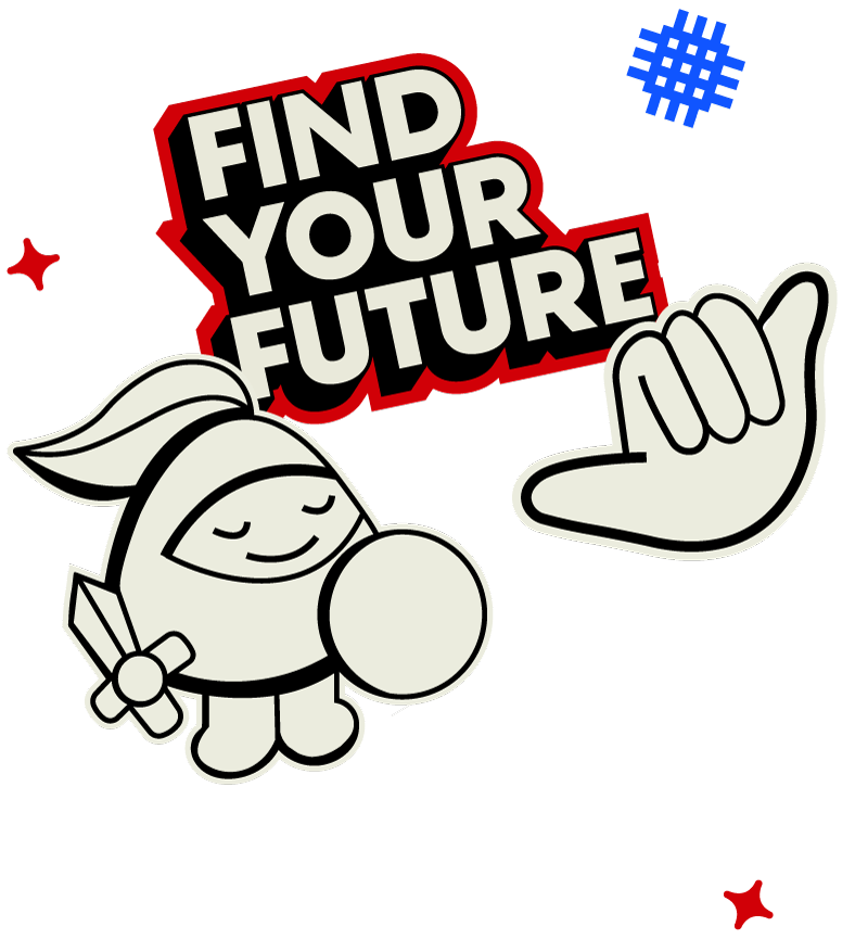 Darogan stickers: The Darogan mascot and a sticker that says 'Find your future'